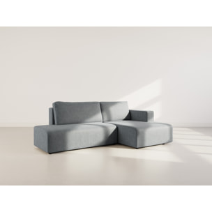 Topaze - canapé d'angle droit 4 places convertible avec coffre en velours côtelé - Gris foncé