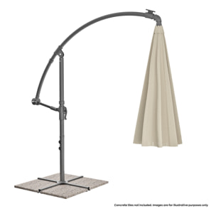 Solomoon - Ombrellone da giardino decentrato ø 350 cm con 32 led ad energia solare con manovella in accaio beige