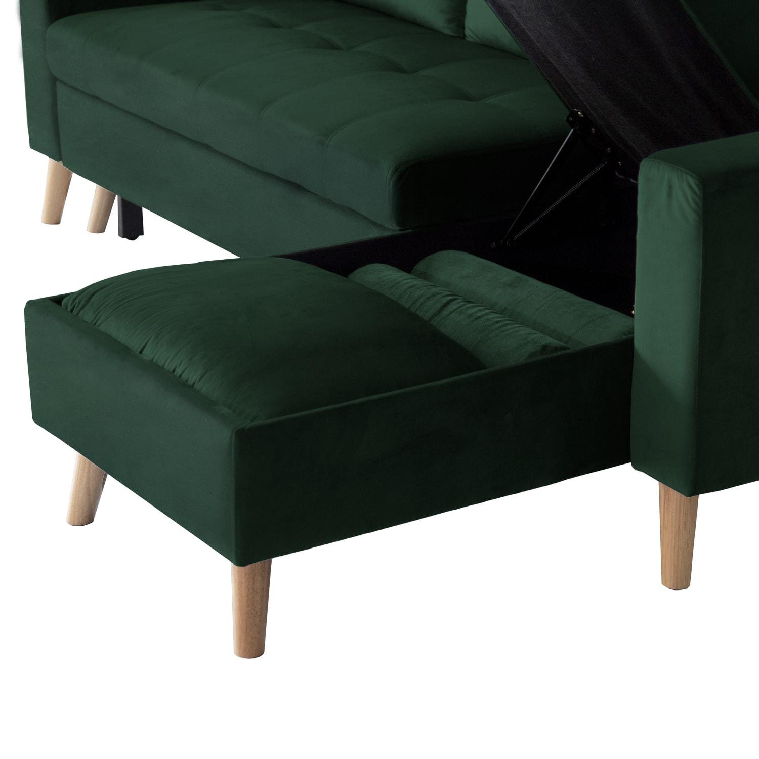 Canapé d'angle convertible JAMES 3 places en velours vert