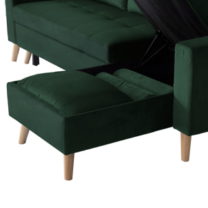 Canapé d'angle convertible JAMES 3 places en velours vert