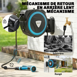 Dévidoir mural enrouleur automatique pivotant tuyau 14+1,5m avec pistolet buse et support mural