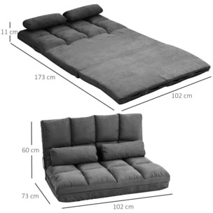 Chauffeuse - fauteuil convertible - inclinaison dossier réglable 14 positions - 2 coussins inclus - suédé anthracite