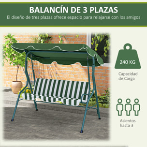 Columpio de Jardín de 2-3 Plazas, Balancín de Exterior con Toldo Ajustable en Ángulo, Impermeable y Marco de Acero, para Patio, Balcón, 170x110x153 cm, Verde