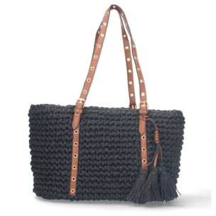 Bolso de Hombro Rafia y Cremallera