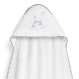 Capa Baño 1X1 Mod Conejitos Abrazos Pasacinta + Gorro Bco/Gris