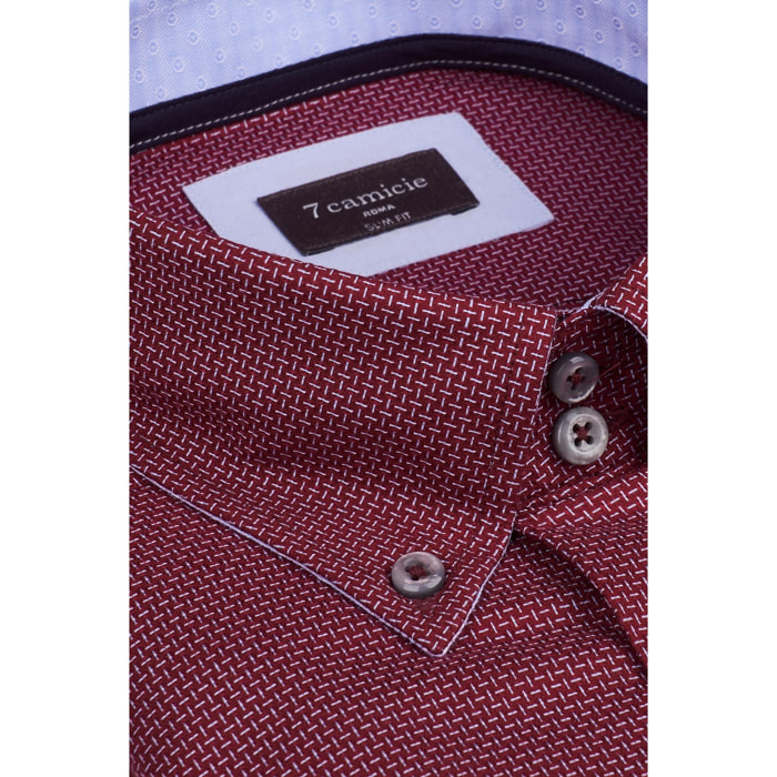 Camicia Uomo 2 Bottoni Button Down Slim Jacquard Fantasia Bordeaux e Celeste