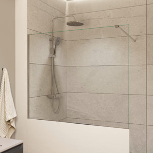 Pare-muret 110x100cm Paroi en verre Crystal Glass® 8 mm anticalcaire, avec bras et profilés chrome brillant (SATBWIS110PR)