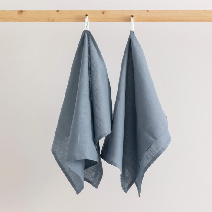 Pack de 2 torchons de cuisine 100% lin Denim Bleu 45x70 cm