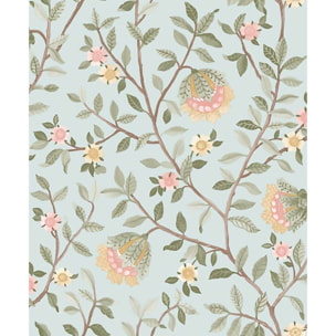 Papier peint fleuri botanique fond bleu glacier