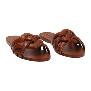 Sandali bassi donna cognac in pelle