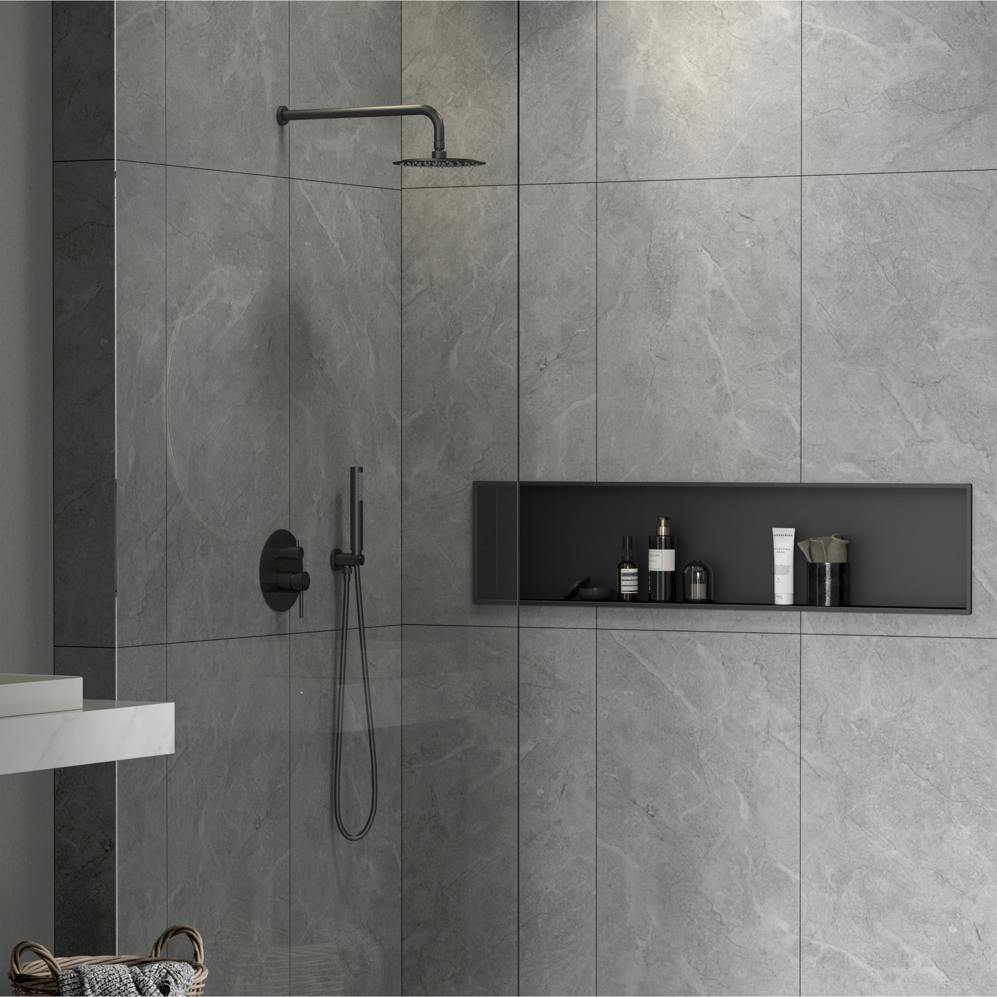 Timeless Niche de Douche à encastrer, Acier Inoxydable 304, 120x28x10cm, Noir mat
