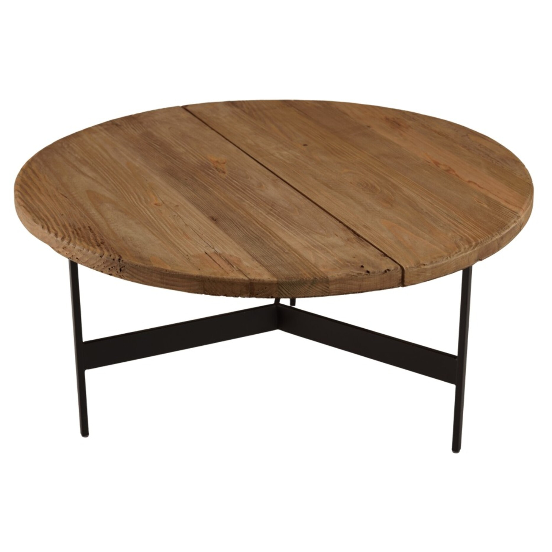 DANDY - Table basse ronde 70x70cm bois pin recyclé et pieds métal noir