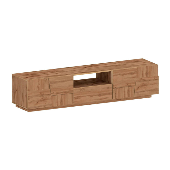 Mobile porta TV Maestrale, Credenza bassa da soggiorno con 4 ante e 1 cassetto, Base porta TV, 220x44h46 cm, Rovere