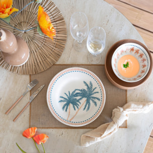 Lot de 6 assiettes plates dessin tropical en grès 26cm TROPIQUE