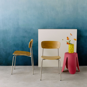 Lot de 2 chaises vintage contreplaqué avec placage bois effet frêne et pieds métal beige L 43.5 x P 51 x H 77cm - Toby