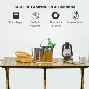Table de camping pique-nique jardin pliable en aluminium avec sac de transport - dim. 116L x 60l x 45H cm - aspect bois