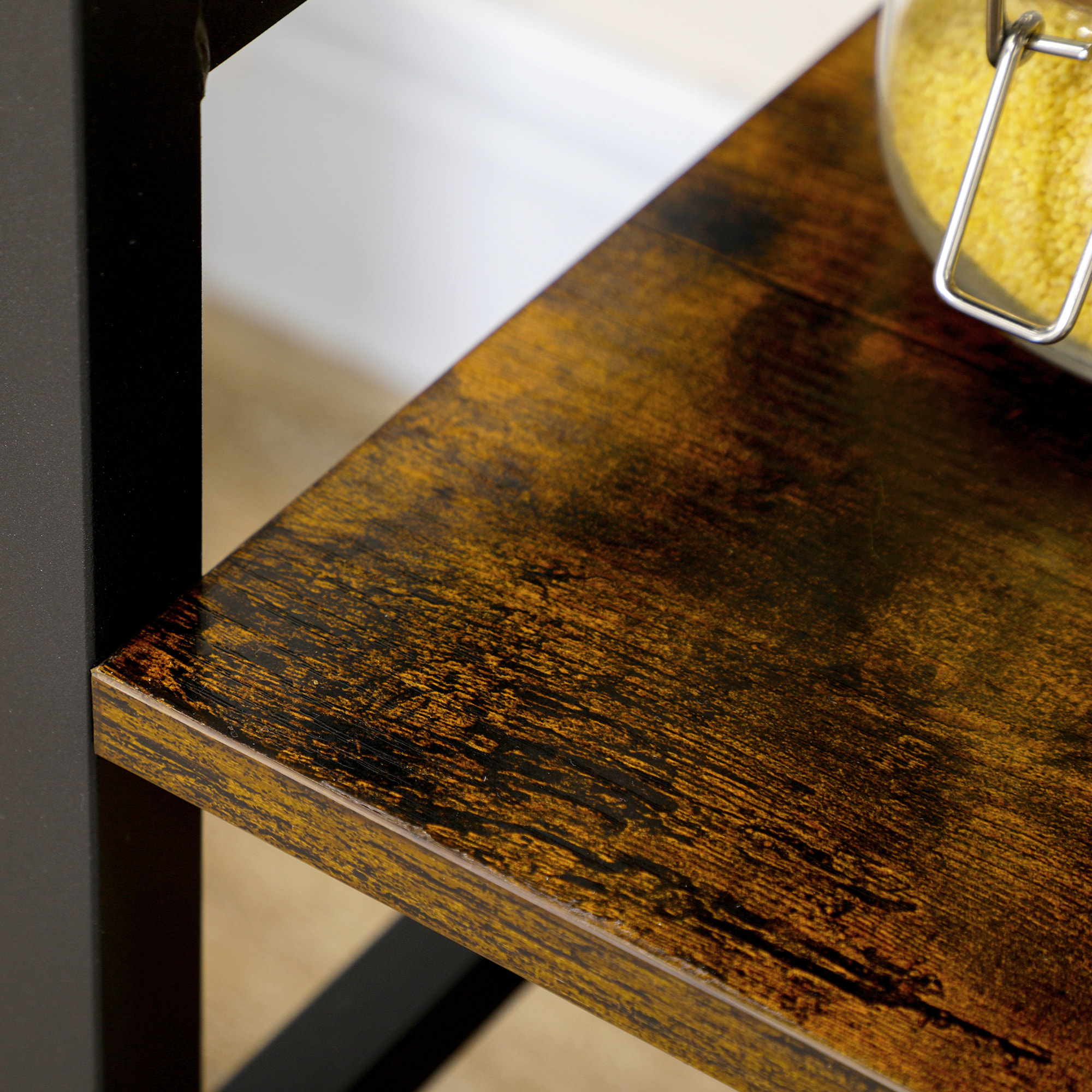 Estantería de Cocina de 4 Niveles Estante de Cocina con 4 Estantes Ganchos y Sistema Antivuelco Estantería para Microondas 65x30x102 cm Marrón Rústico y Negro