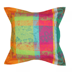 Taie d'oreiller satin de coton motif jacquard multicolore Mille dentelles floralies