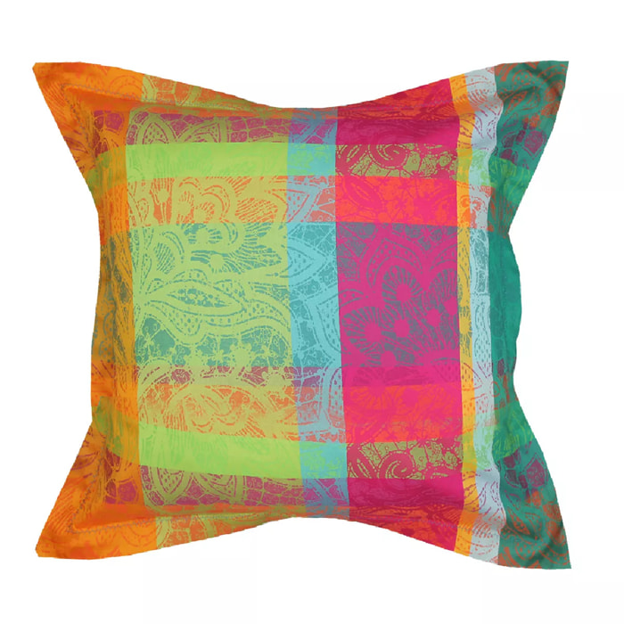 Taie d'oreiller satin de coton motif jacquard multicolore Mille dentelles floralies
