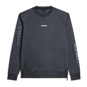 Felpa girocollo con zip laterale e stampe sulle maniche