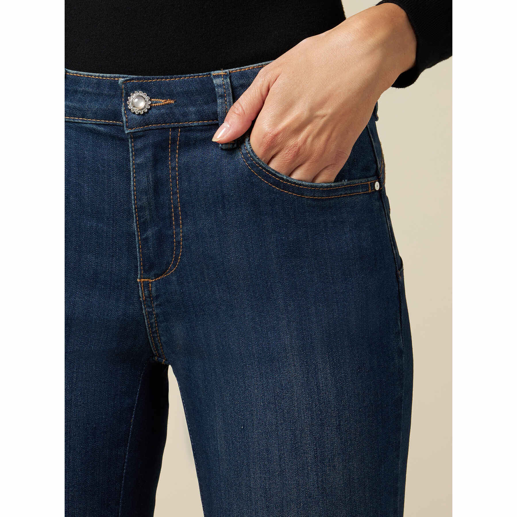 Oltre - Jeans skinny eco-friendly con bottone gioiello - Blu