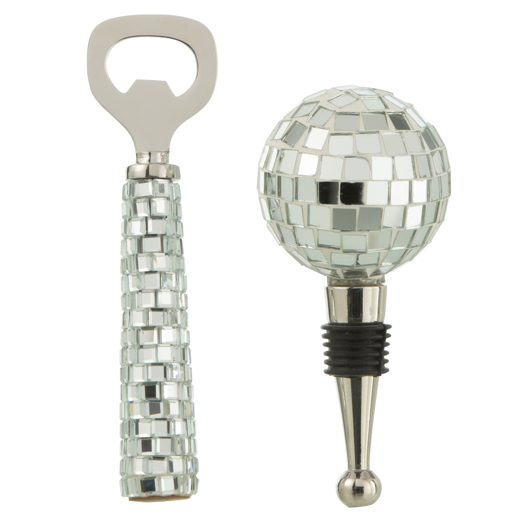 J-Line ouvre-bouteille + bouchon Mosaïque - verre - argent