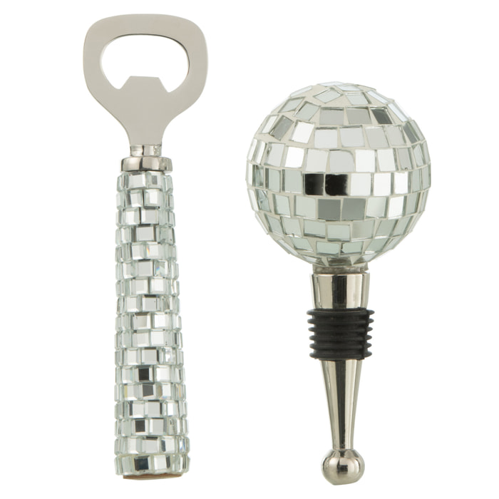 J-Line ouvre-bouteille + bouchon Mosaïque - verre - argent