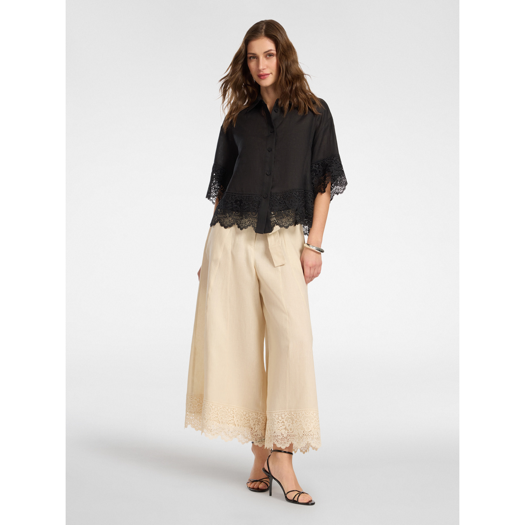 Elena Mirò - Camicia in lino con pizzo - Nero