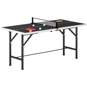 Mini Mesa de Ping Pong Plegable 152x76x70 cm, Mesa de Ping Pong Exterior con Red, 2 Raquetas y 3 Pelotas, Fácil de Transportar, Estable, para Interior y Exterior, Negro