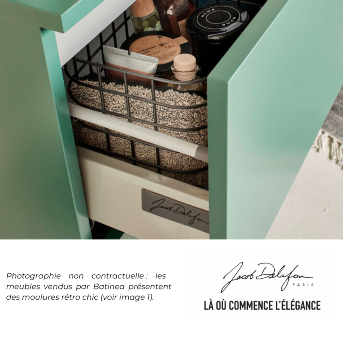 Meuble simple vasque 80 cm JACOB DE LAFON Odéon Rive Gauche vert olivier