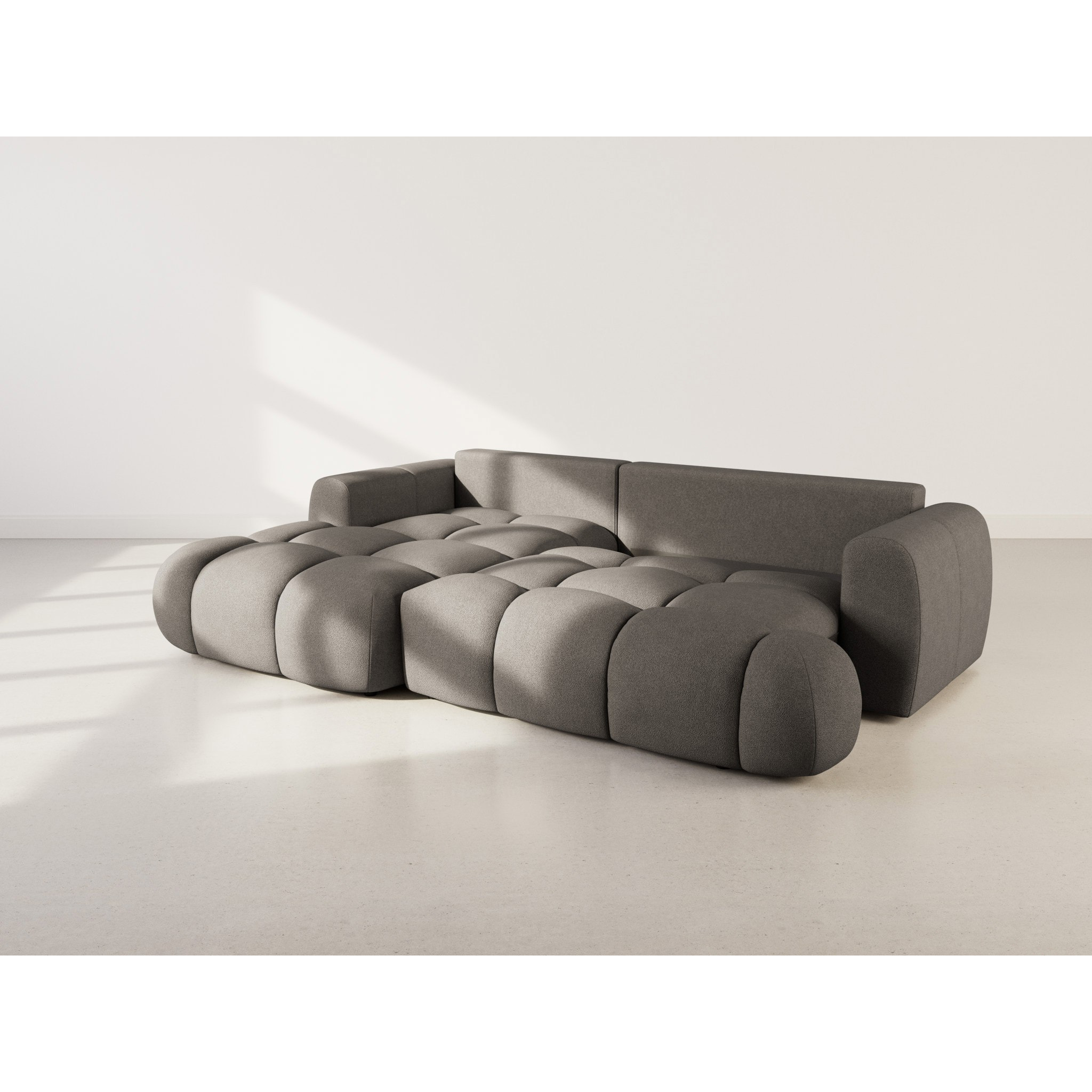Yulin - Canapé d'angle gauche 4 places convertible avec coffre en tissu bouclette - Gris foncé