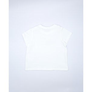 Camiseta con dibujo de pez bordado flor azul.