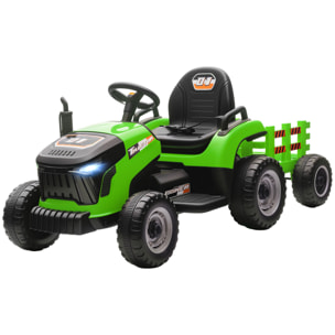 Tracteur électrique enfant avec remorque amovible et télécommande - effets sonores et lumineux - vert