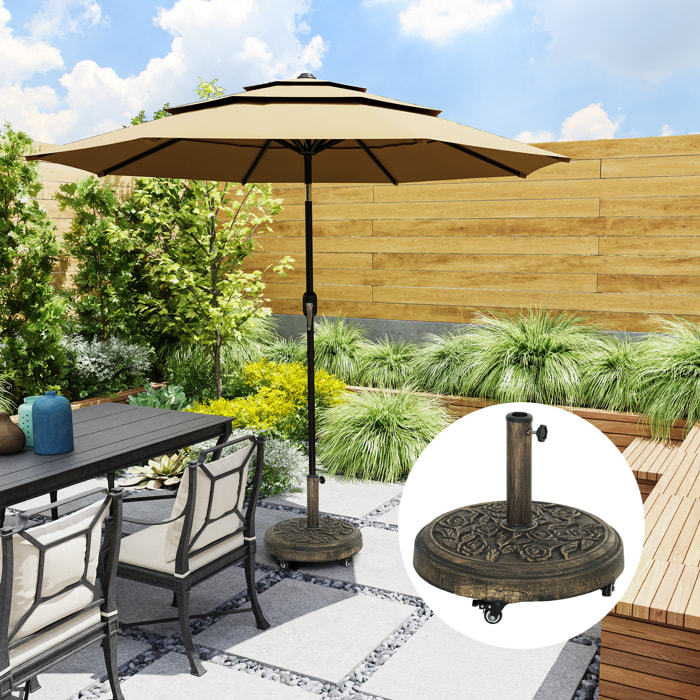 Base para Sombrilla Redonda Soporte para Parasol con Ruedas Pie para Sombrilla Relleno de Cemento Peso 21 kg para Jardín Terraza Bronce