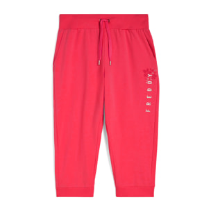 Pantaloni corsaro in heavy jersey con logo glitter e fiori