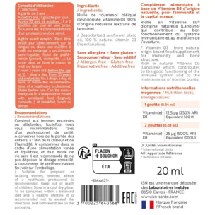 INELDEA SANTÉ NATURELLE - Vital-D3 - Complément Alimentaire en Vitamine D3 (Origine 100 % Naturelle) - Capital Osseux et Soutien de l'Immunité - Goût Neutre Flacon Compte-gouttes de 20 ml