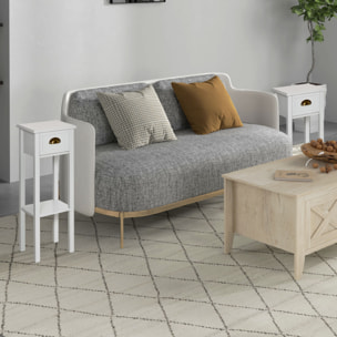 Conjunto de 2 Mesas Auxiliares Mesitas de Noche con Cajón y Estante de Almacenamiento Estilo Moderno para Salón Dormitorio 30x30x75 cm Blanco