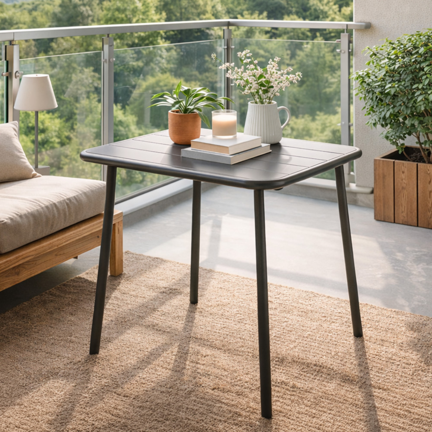 EVORA Table carrée 2 places 50x50cm gris foncé