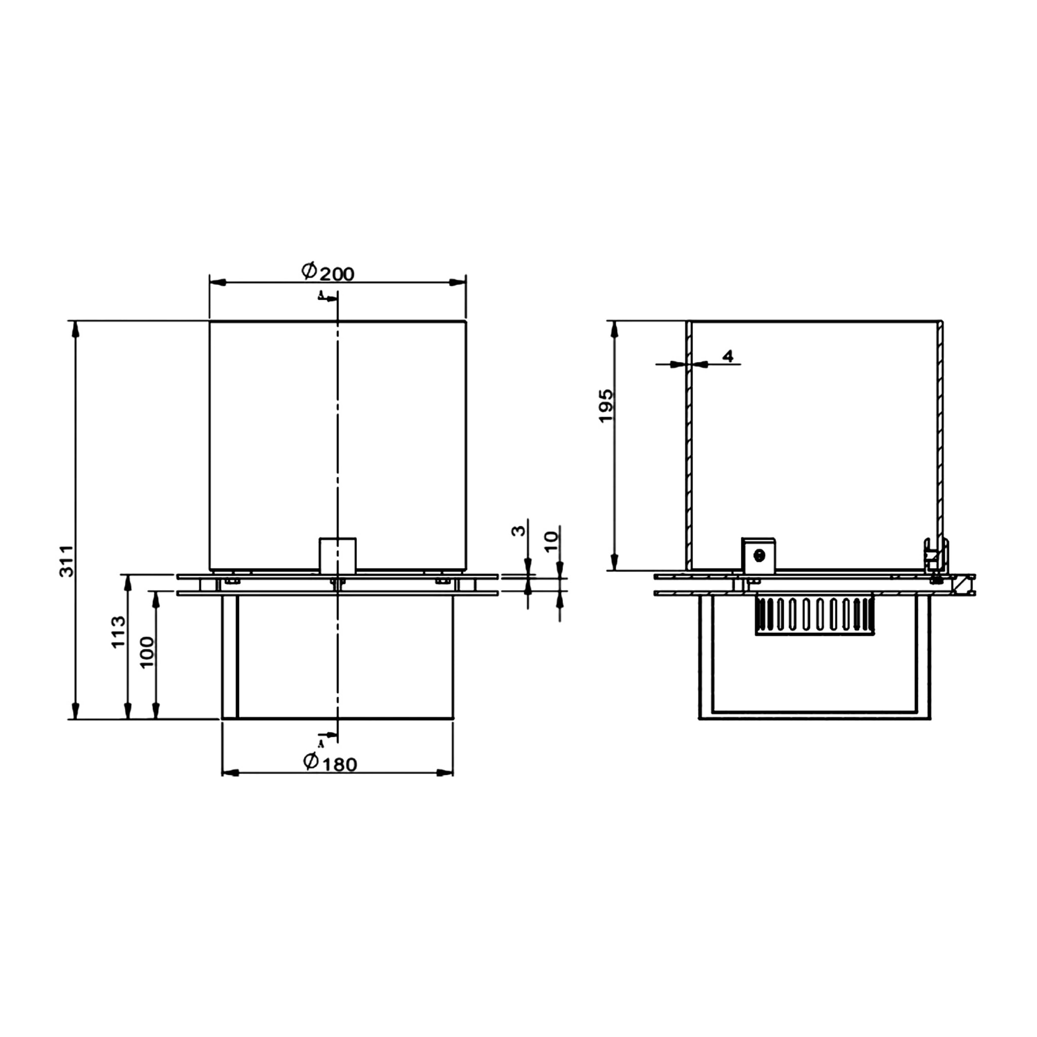 Bruciatore a bioetanolo per camino 1,5 L, in acciaio inox e vetro temperato Ø25 cm