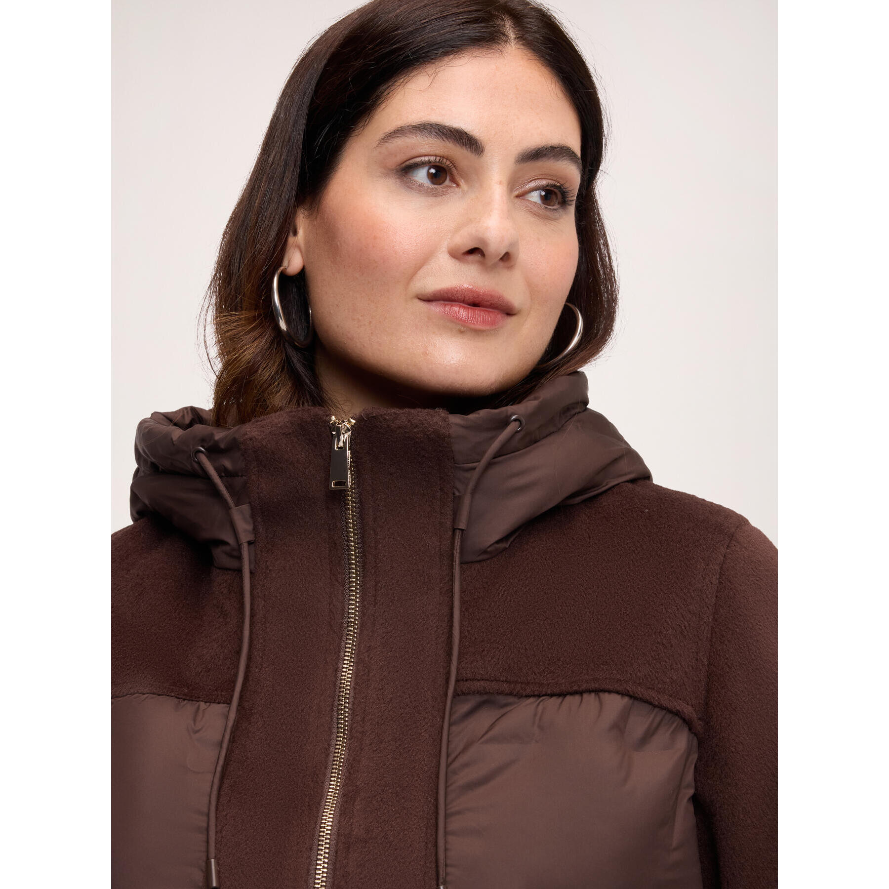 Fiorella Rubino - Piumino bimaterico con cappuccio - Marrone