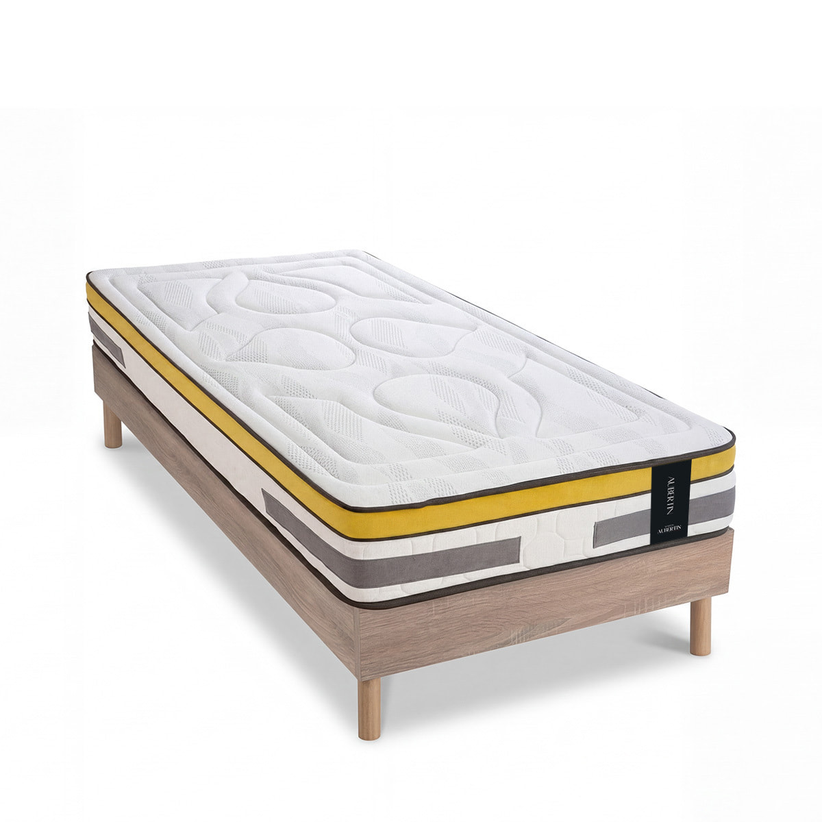 Ensemble Matelas Hybride Aubertin & Sommier Kit Bois, Ressorts Ensachés & Mousse Hyper Soft, 24 cm, Soutien Ferme
