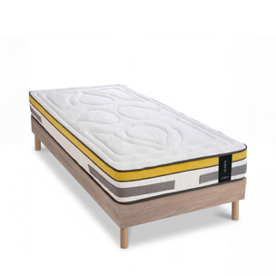 Ensemble Matelas Hybride Aubertin & Sommier Kit Bois, Ressorts Ensachés & Mousse Hyper Soft, 24 cm, Soutien Ferme