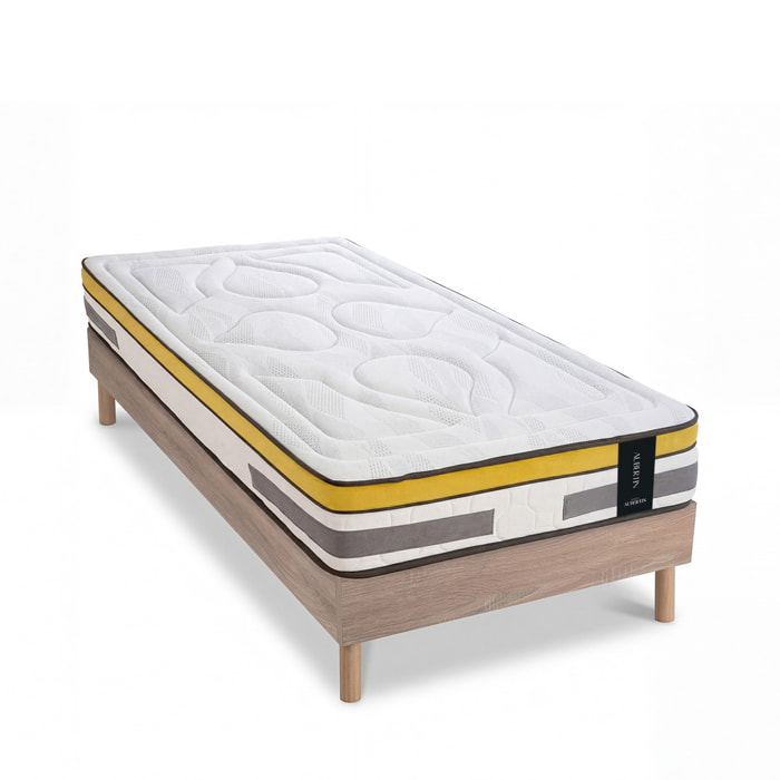 Ensemble Matelas Hybride Aubertin & Sommier Kit Bois, Ressorts Ensachés & Mousse Hyper Soft, 24 cm, Soutien Ferme