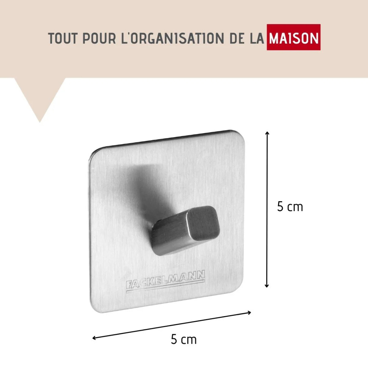 Ensemble de 2 Crochets muraux adhésif carré 5 x 5 cm Fackelmann Tecno