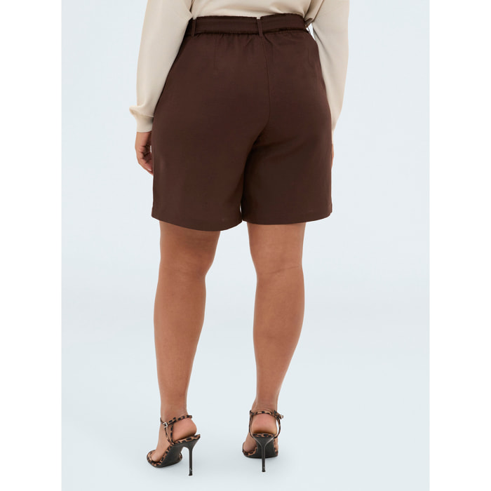 Fiorella Rubino - Shorts in misto lino viscosa con cintura - Marrone