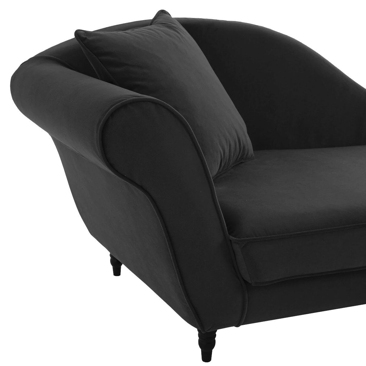 Méridienne droite ALBA 195 cm velours Noir - 100% déhoussable - Fab. France