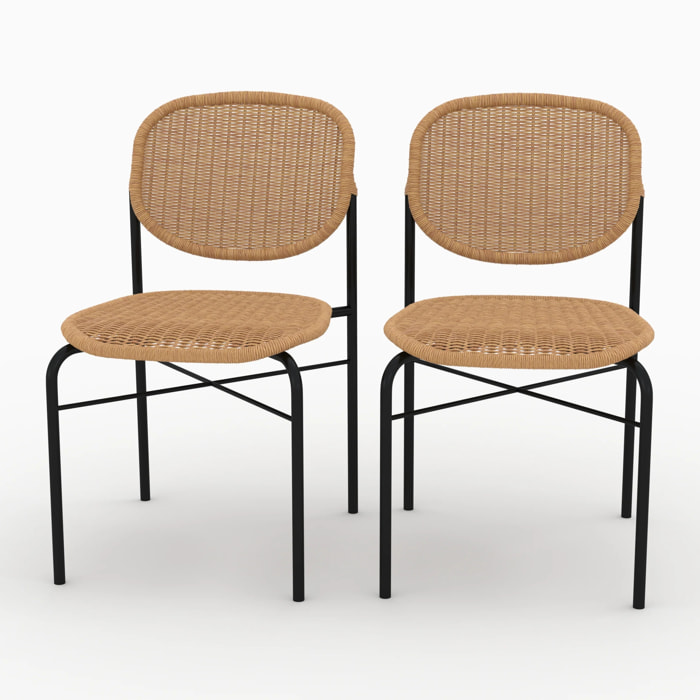 Lot de 2 chaises en résine tressée naturelle et pieds en métal - Messa