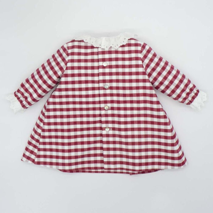 Vestido a cuadros con pompón granate