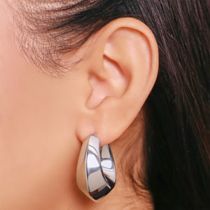 Orecchini a Cerchio Lucidi Design a Scudo placcati Rodio