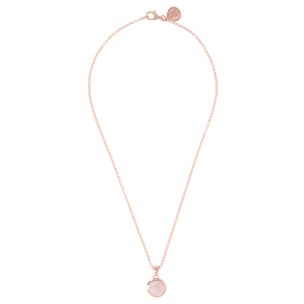 Collana Short Catena Rolo con Pendente Tondo in Pietra Naturale Sfaccettata Quarzo Rosa